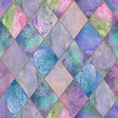 Suluboya argyle soyut geometrik ekose seamless modeli altın glitter dağılımı ile. Suluboya el çekilmiş renkli arka plan. Lüks parlak doku. Baskı Tekstil, duvar kağıdı, ambalaj için.