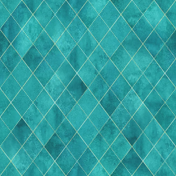 Aquarela Argyle Abstrato Geométrico Xadrez Sem Costura Padrão Com Linha — Fotografia de Stock