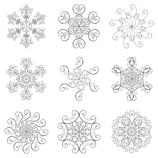 雪花3D 效果银集收集查出的白色背景 美丽的雪图标 设计元素圣诞节 新年概念横幅 包装纸 — 图库照片