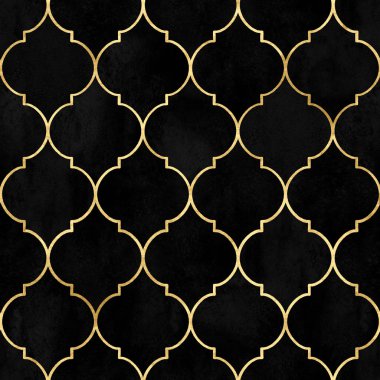 Siyah suluboya Fas vintage dekoratif Kadife altın çizgi ile seamless modeli. Suluboya elle çizilmiş lüks arka plan. Suluboya geometrik oryantal öğeleri doku. Tekstil baskı.