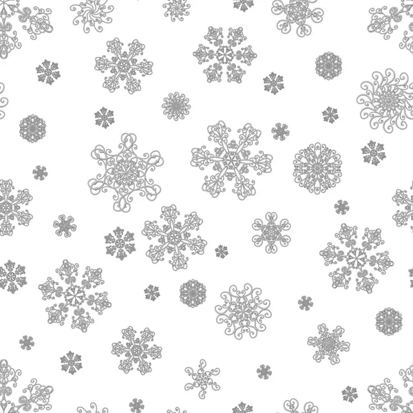 冬白い手描画シームレス パターン プリント シヴァー美雪の結晶 灰色の雪の結晶の白い背景 新年あけましておめでとうございます メリー クリスマスのコンセプト 包装を印刷します — ストック写真