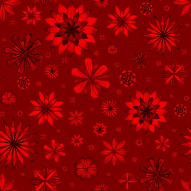 Sorunsuz suluboya romantik mandala soyut çiçek çiçek desenli kırmızı zemin üzerine. Parlak suluboya resim. Boho stil doku. Sarma için kağıt, davet, duvar kağıdı, tekstil baskı.