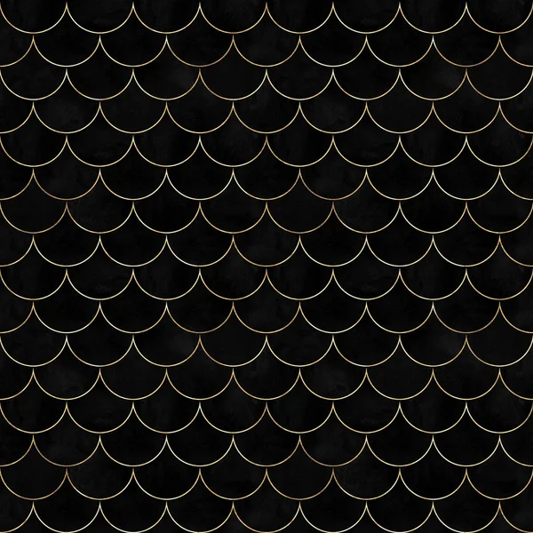 Black velvet mermaid fish scale wave japanese seamless pattern