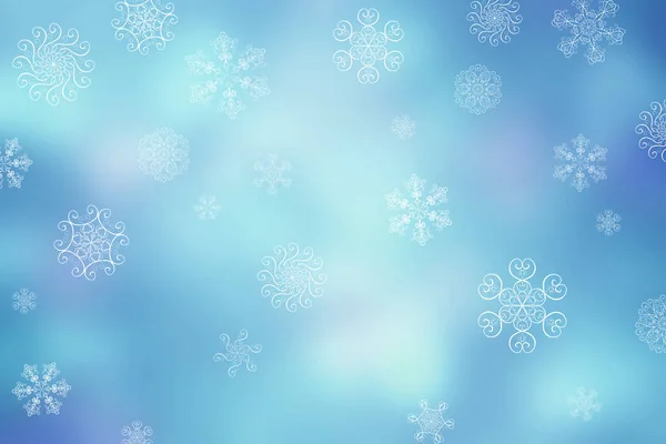 クリスマス抽象は ユニークな雪の結晶冬落ちる青い雪紫水平ボケ背景をぼかし 美しい光沢のあるライトをぼやけています クリスマスと新年の祝日の背景 テキストのためのスペース — ストック写真