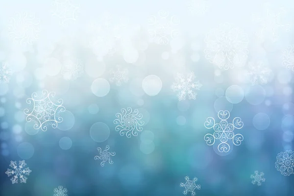 Natale Astratto Sfocatura Inverno Caduta Neve Blu Viola Bokeh Orizzontale — Foto Stock