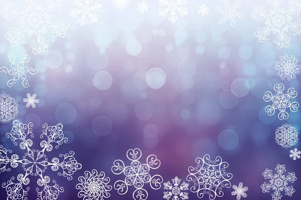 Christmas Abstract Blur Winter Falling Snow Blue Purple Horizontal Bokeh — Stock Photo, Image