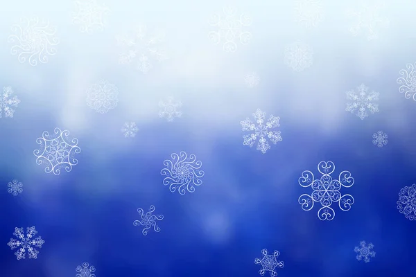 Weihnachten Abstrakte Unschärfe Winter Fallen Schnee Blau Lila Horizontal Bokeh — Stockfoto