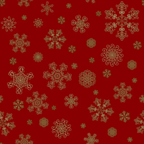 그려진된 원활한 아름다움 눈송이와 빨간색 배경입니다 크리스마스 포장지 — 스톡 사진