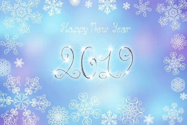 2019 Happy New Year Banner Illustration Silver Numbers Lettering Winter — Stock Photo, Image