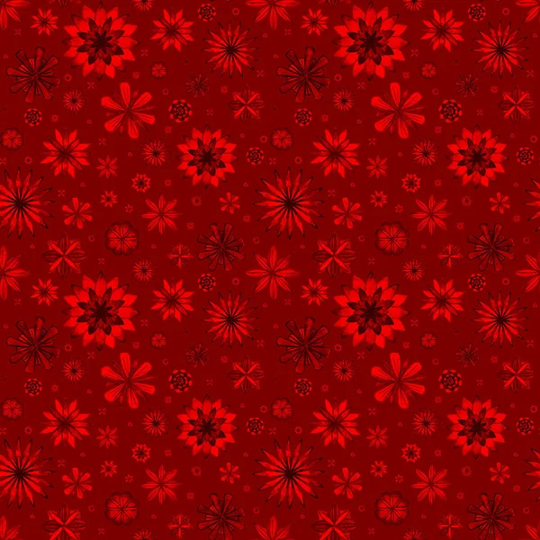 シームレスな水彩ロマンチックなマンダラは 赤い背景に花花柄を抽象化します 明るい水彩イラスト 自由奔放に生きるスタイル テクスチャです 包装紙 招待状 テキスタイル プリント — ストック写真