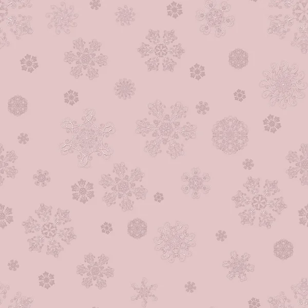 Winter luxury hand drawn seamless pattern print with beauty snowflakes. Pink background with glitter snow crystals. Happy New Year, Merry Christmas concept. Print for textile, wallpaper, wrapping.