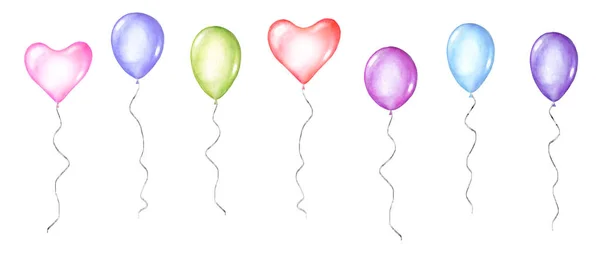 Ensemble Aquarelle Colorée Joyeuse Fête Brillante Hélium Air Volant Ballons — Photo