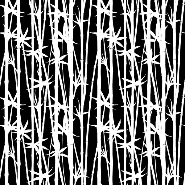 Siluety Bambusové Stonky Listy Vzor Bezešvé Pozadí Ručně Tažené Černé — Stock fotografie
