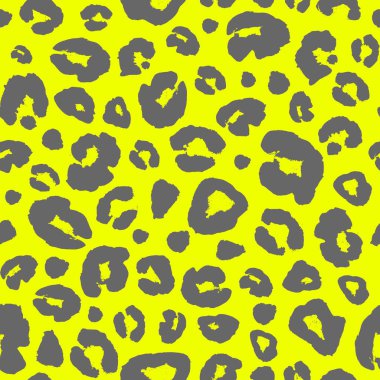 Leopar deri Dikişsiz desen arka plan yazdırma. Hayvan kürk spot soyut kamuflaj doku. Siyah gri ve sarı benekli çizilmiş baskı Tekstil, kumaş, ambalaj kağıdı, duvar kağıdı için el.