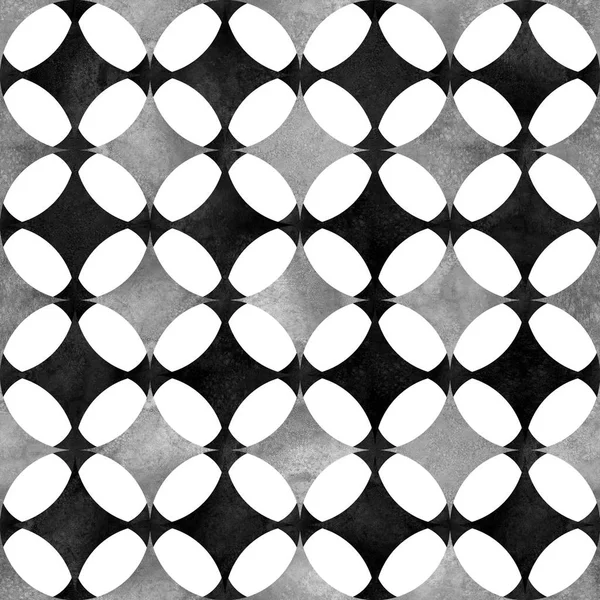 抽象的な幾何学的なシームレス パターン 黒と白のシンプルなモノクロ水彩画アートワーク シンプルな形と数字 水彩サークル形のテクスチャです 包装を印刷します — ストック写真