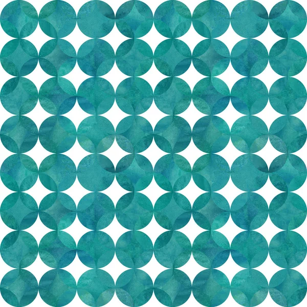 Abstract Aquarel Achtergrond Met Teal Turkoois Overlappende Cirkels Wit Aquarel — Stockfoto