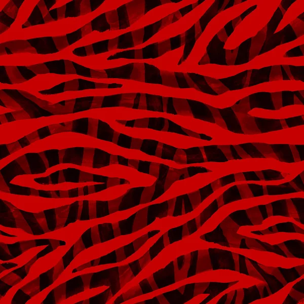抽象の赤と黒のゼブラ ストライプは シームレスなパターン背景をテクスチャ 水彩の手描きカラフルな明るい動物の毛皮皮縞模様 水彩用繊維 包装印刷 — ストック写真