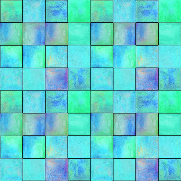 Abstrakte Geometrische Nahtlose Muster Mehrfarbige Blaugrüne Handgezeichnete Aquarelle Mit Einfachen — Stockfoto