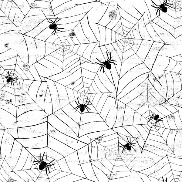 Grunge Halloween Abstract Aquarel Naadloze Patroon Achtergrond Met Webs Spinnen — Stockfoto