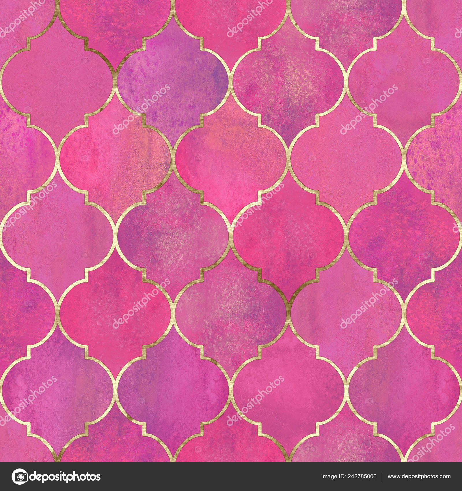 Vintage Decorative Moroccan Seamless Pattern Gold Line Watercolor