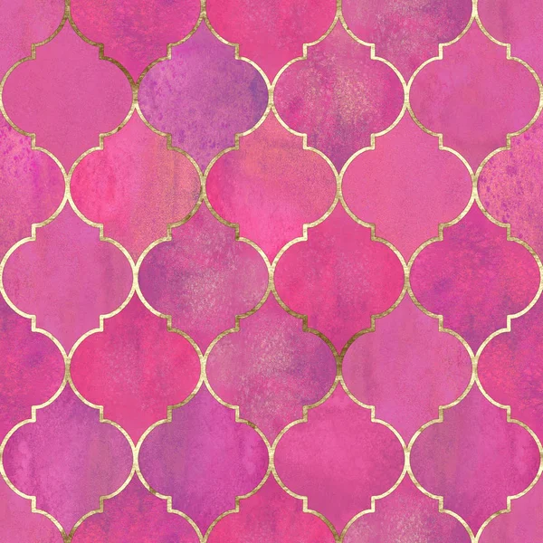 빈티지 모로코 원활한 라인입니다 수채화 손으로 그려진 분홍색 수채화 기하학적 — 스톡 사진