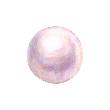 Pearl shiny natural sea nacreous isolated on white background. Watercolor hand drawn realistic iridescent pale colours illustration. Watercolour spherical beautiful 3d orbs nice gems. Jewelry gemstone clipart
