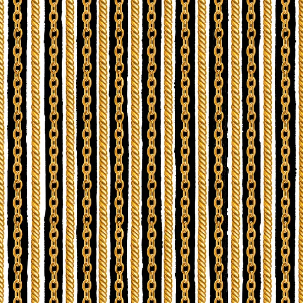 Złoty Łańcuch Seksowny Pasek Wzór Bezszwowe Ilustracja Akwarela Odręczne Moda — Zdjęcie stockowe