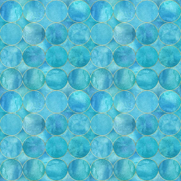 Abstract Aquarel Achtergrond Met Turquoise Blauw Cirkels Aquarel Hand Getekende — Stockfoto