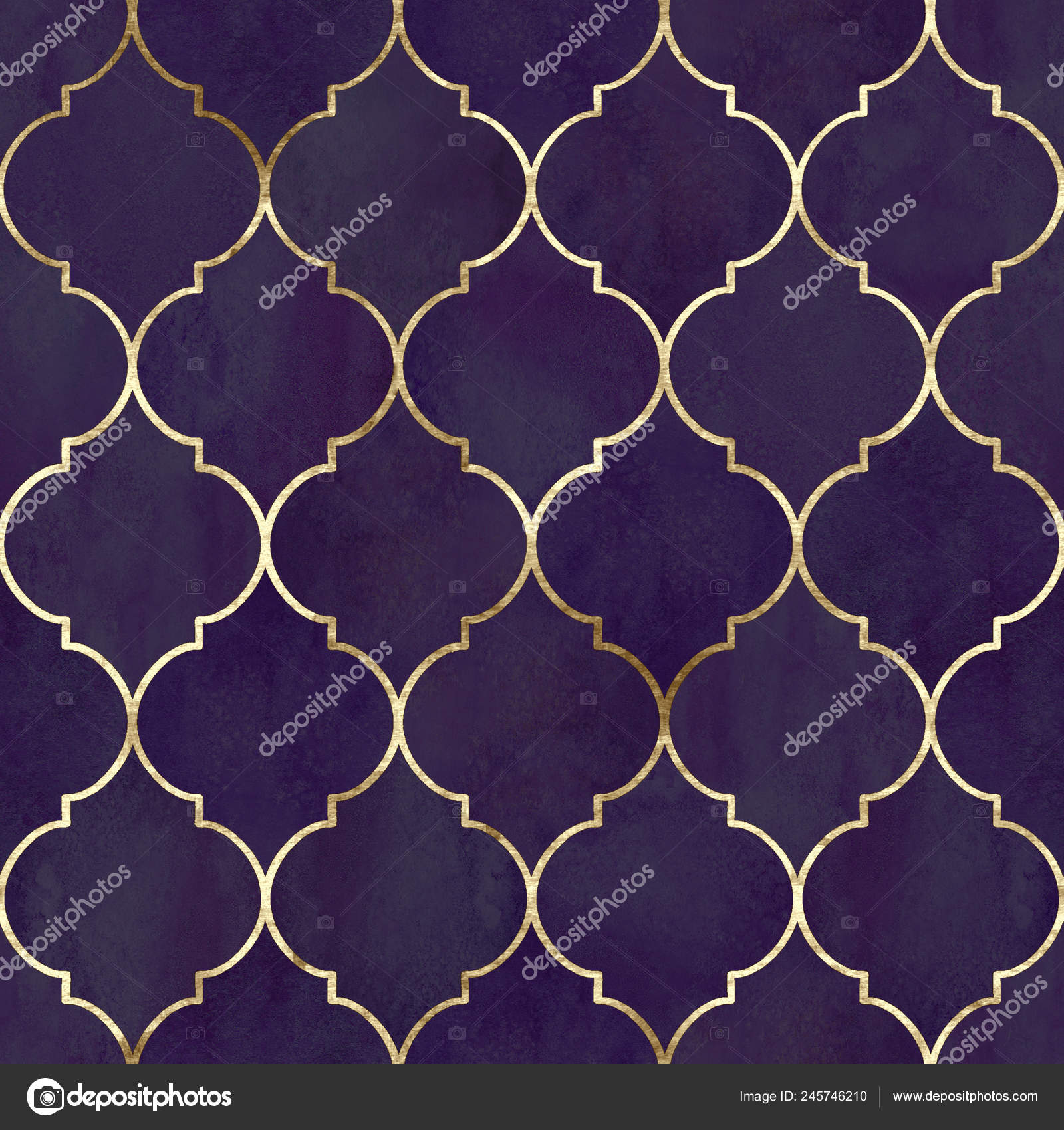 Vintage Decorative Moroccan Seamless Pattern Gold Line Watercolor