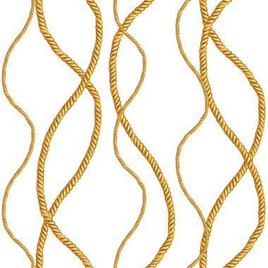 Altın zincir glamour Dikişsiz desen illüstrasyon. Beyaz arka plan üzerinde farklı altın zincirlerle suluboya elle çizilmiş moda doku. Suluboya baskı Tekstil, kumaş, duvar kağıdı, ambalaj için.