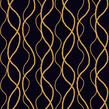 Altın zincir glamour Dikişsiz desen illüstrasyon. Siyah arka plan üzerine farklı altın zincirlerle suluboya elle çizilmiş moda doku. Suluboya baskı Tekstil, kumaş, duvar kağıdı, ambalaj için.