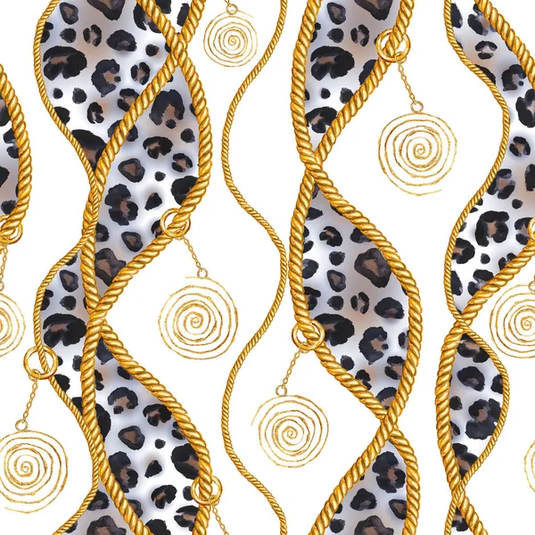 Cadena Dorada Glamour Leopardo Guepardo Patrón Sin Costura Ilustración Textura —  Fotos de Stock