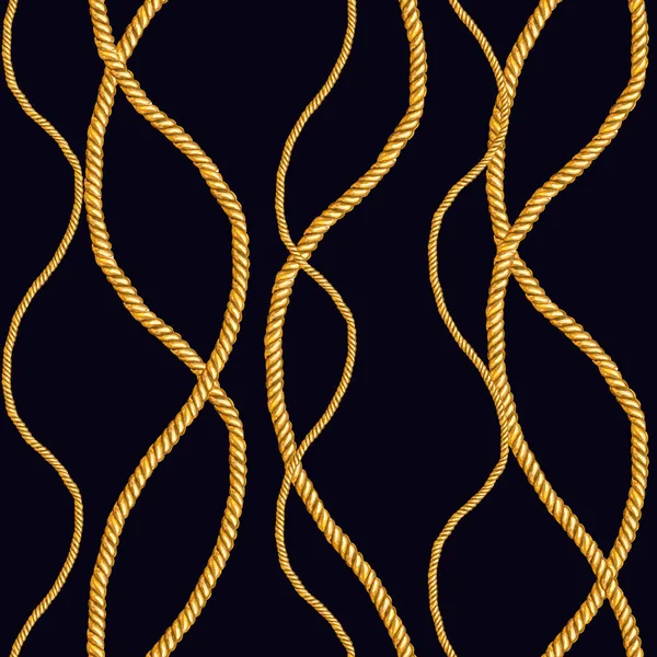 Altın Zincir Glamour Dikişsiz Desen Illüstrasyon Siyah Arka Plan Üzerine — Stok fotoğraf
