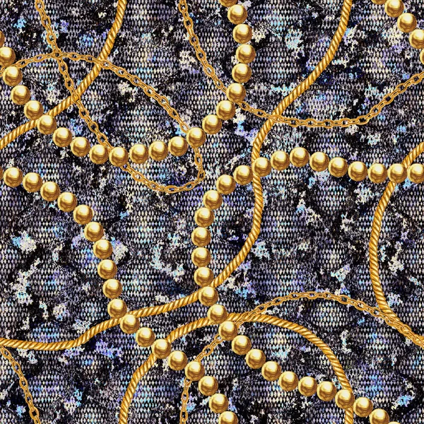 Arany Lánc Glamour Kígyóbőr Zökkenőmentes Minta Szemlélteti Akvarell Kézzel Rajzolt — Stock Fotó
