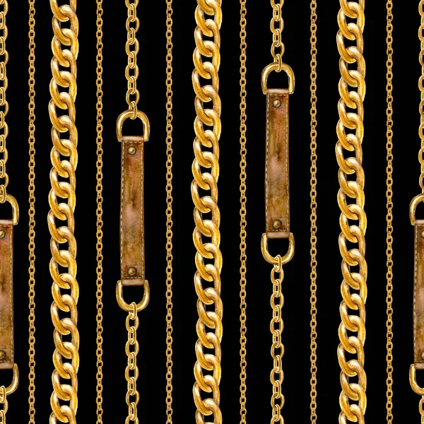 Złoty Łańcuszek Pasa Seksowny Bezszwowe Wzór Akwarela Ręcznie Rysowane Tekstury — Zdjęcie stockowe