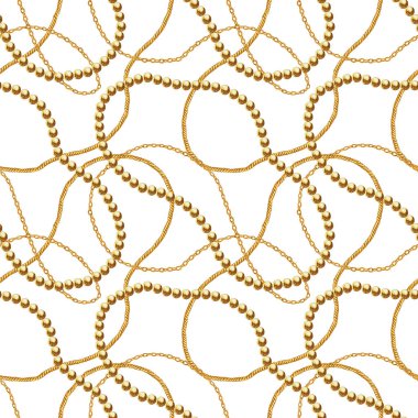 Altın zincir glamour Dikişsiz desen illüstrasyon. Altın zincirlerle suluboya doku.