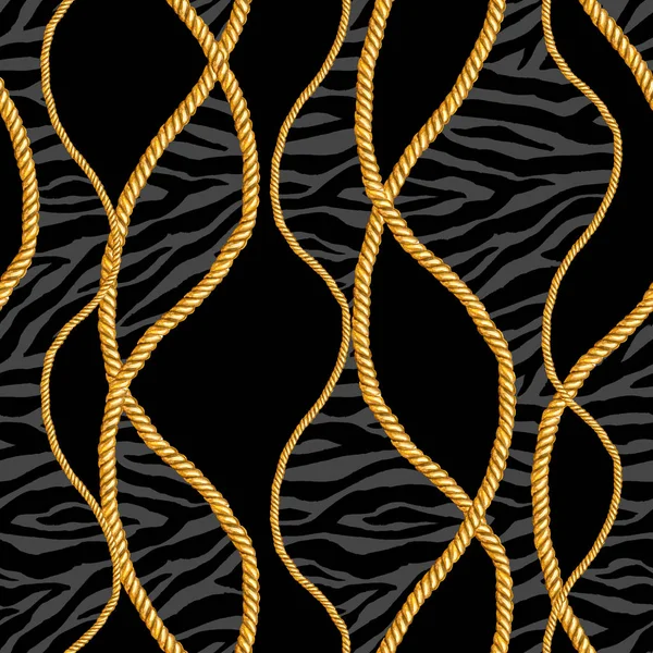 Zlatý řetízek půvab zebra vzor bezešvé ilustrace. Akvarelu textura s zlatými řetězy. — Stock fotografie