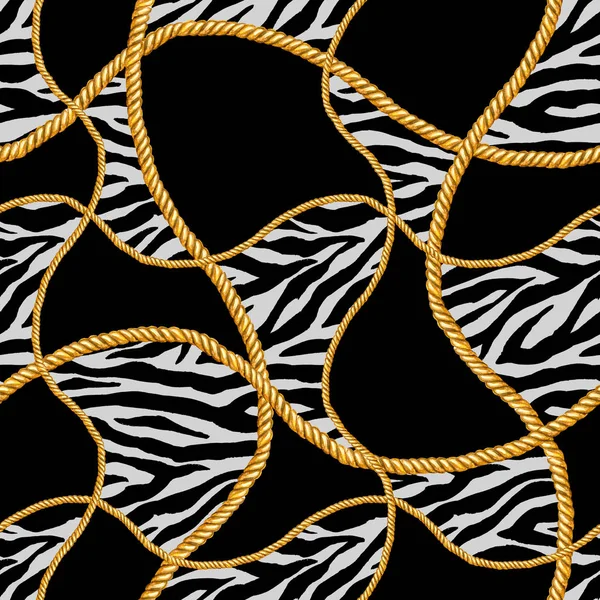 Corrente dourada glamour zebra sem costura padrão ilustração. Textura aquarela com correntes douradas . — Fotografia de Stock
