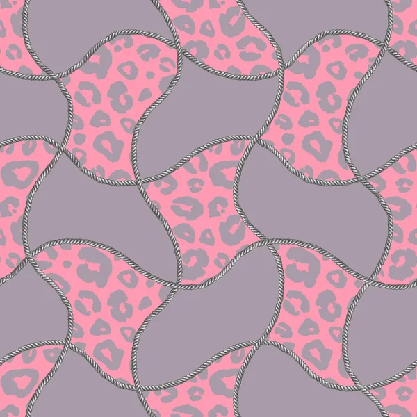 Chaîne argent glamour léopard fourrure motif sans couture illustration. Texture aquarelle avec chaînes . — Photo
