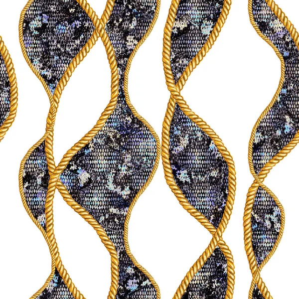 Arany lánc kötél glamour kígyóbőr zökkenőmentes minta szemlélteti. Akvarell textúra, arany láncok, kötelek. — Stock Fotó