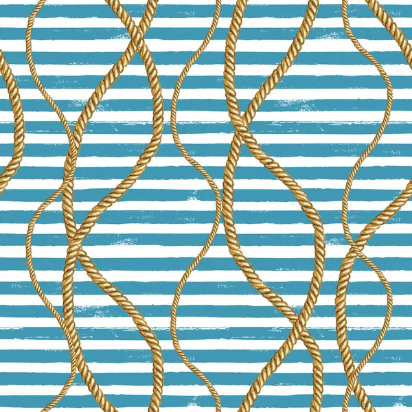 Naadloze patroon zee nautische illustratie. Aquarel hand getrokken mode textuur met touwen. — Stockfoto