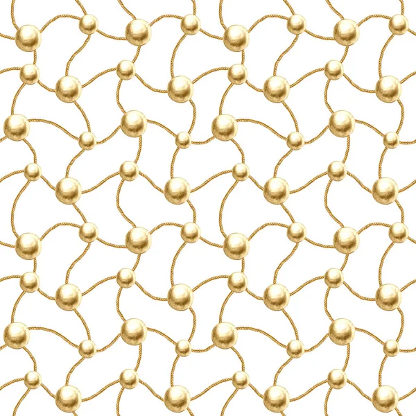 Glamour cadeia dourada ilustração padrão sem costura. Textura aquarela com correntes douradas . — Fotografia de Stock