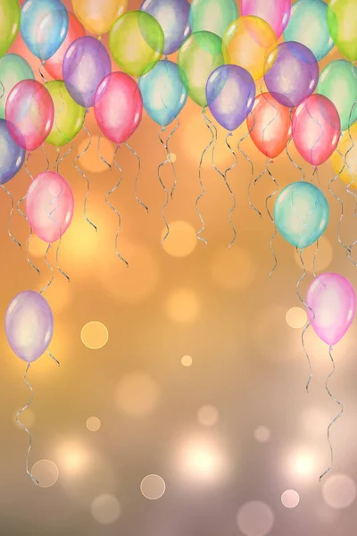 Felices vacaciones. Plantilla dibujada a mano en acuarela para tarjetas de felicitación con globos sobre fondo bokeh . — Foto de Stock