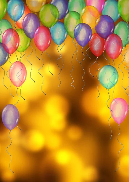 Felices vacaciones. Plantilla dibujada a mano en acuarela para tarjetas de felicitación con globos sobre fondo bokeh . — Foto de Stock