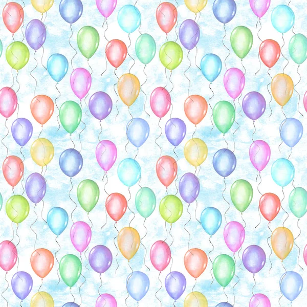 Jednolity wzór kolorowa Tęcza kolorów balony latające akwarela happy holiday — Zdjęcie stockowe