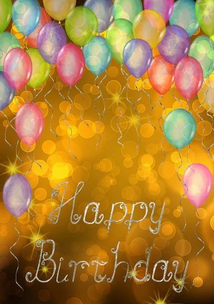 Happy Birthday background. Watercolor hand drawn template for greeting  cards with balloons and lettering. - Stock Image - Everypixel