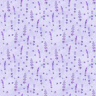 Mor arka plan üzerinde Lavanta çiçekleri suluboya dikişsiz desen