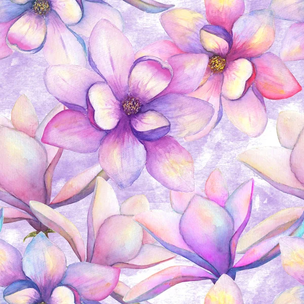 수채화 아름다운 목련 꽃 원활한 패턴 배경입니다. 수채화 샘 우아한 식물 일러스트 — 스톡 사진
