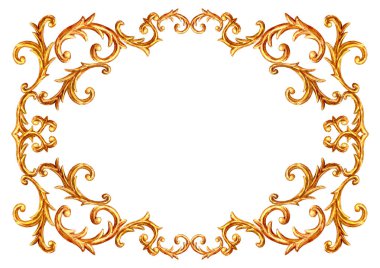 Barok tarzı unsurlar. Suluboya el çizilmiş vintage gravür çiçek kaydırma filigran tasarım çerçevesi.