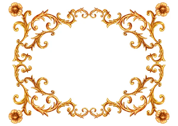 Baroque style elements. Watercolor hand drawn vintage engraving floral scroll filigree design frame. — Stock Photo, Image